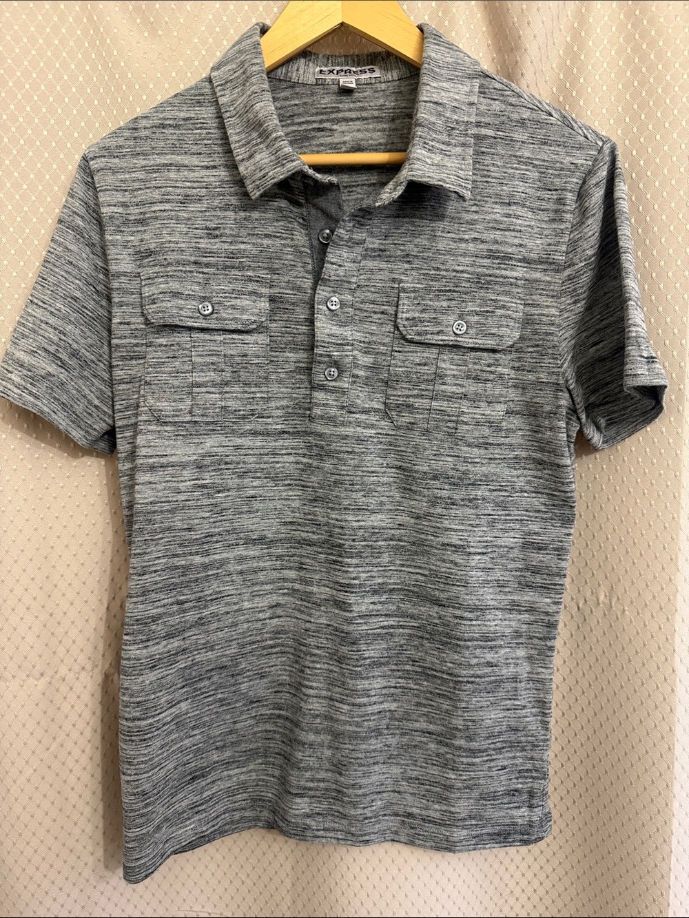 Express Men’s Gray Heather Short Sleeve Polo